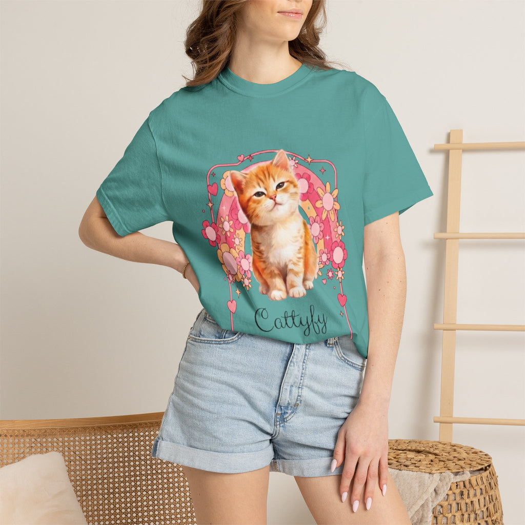 Cattyfy Cute Kitten Graphic T-Shirt — Retro Floral Cat Tee