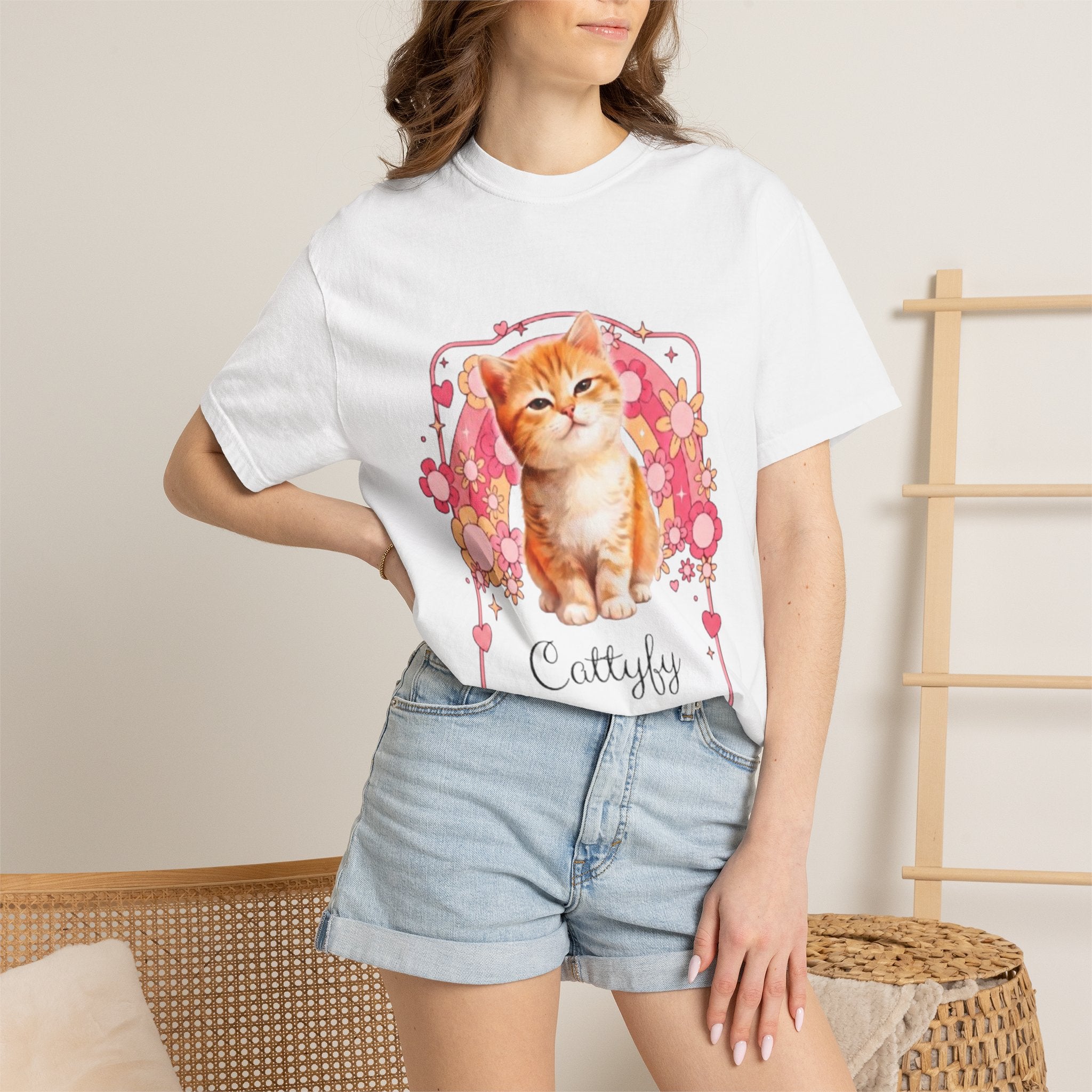 Cattyfy Cute Kitten Graphic T-Shirt — Retro Floral Cat Tee