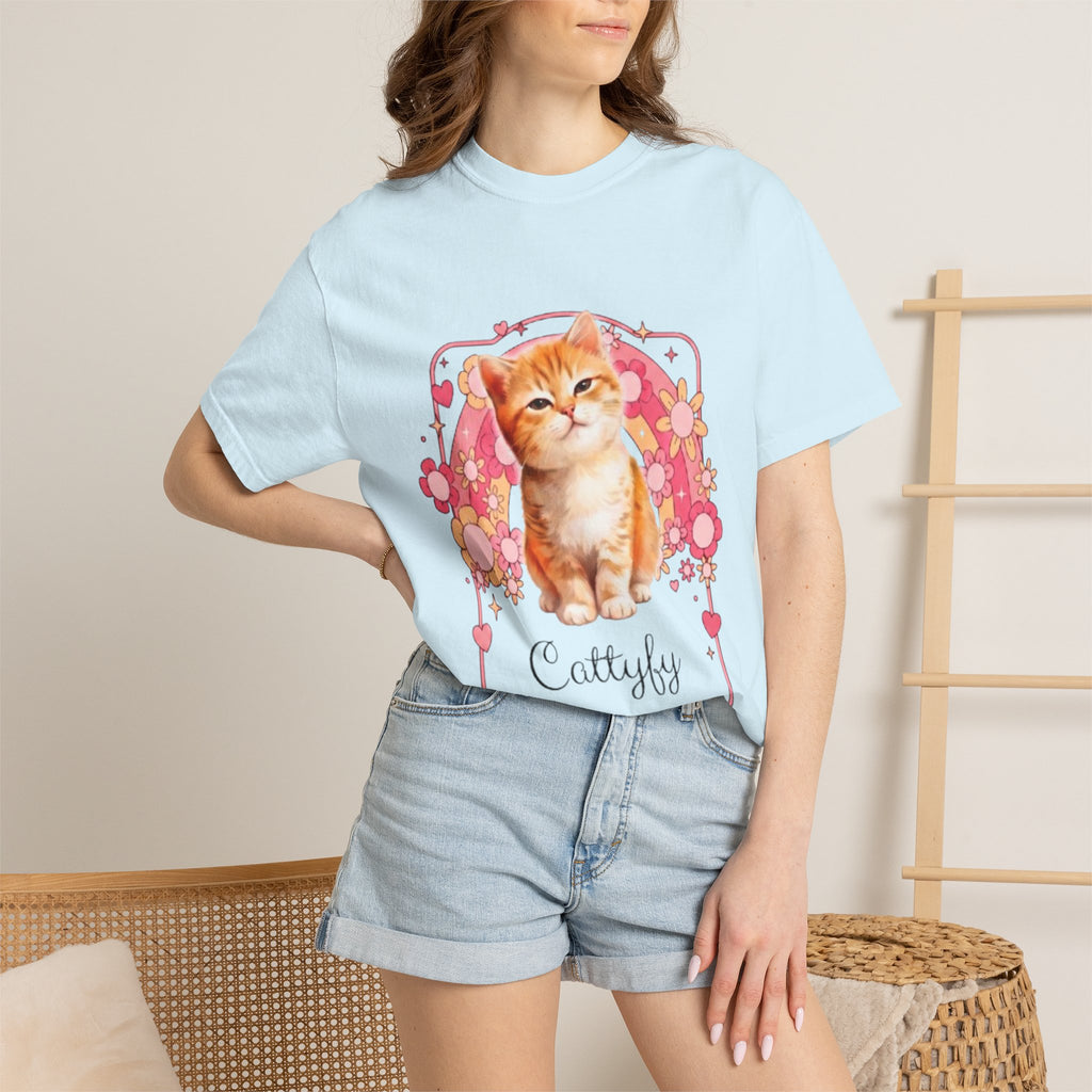 Cattyfy Cute Kitten Graphic T-Shirt — Retro Floral Cat Tee