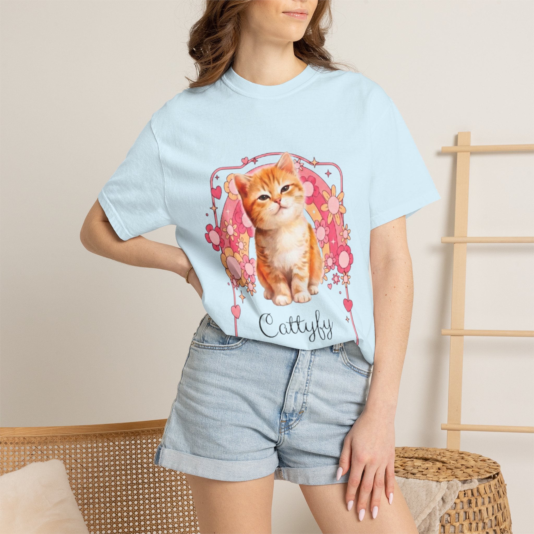 Cattyfy Cute Kitten Graphic T-Shirt — Retro Floral Cat Tee