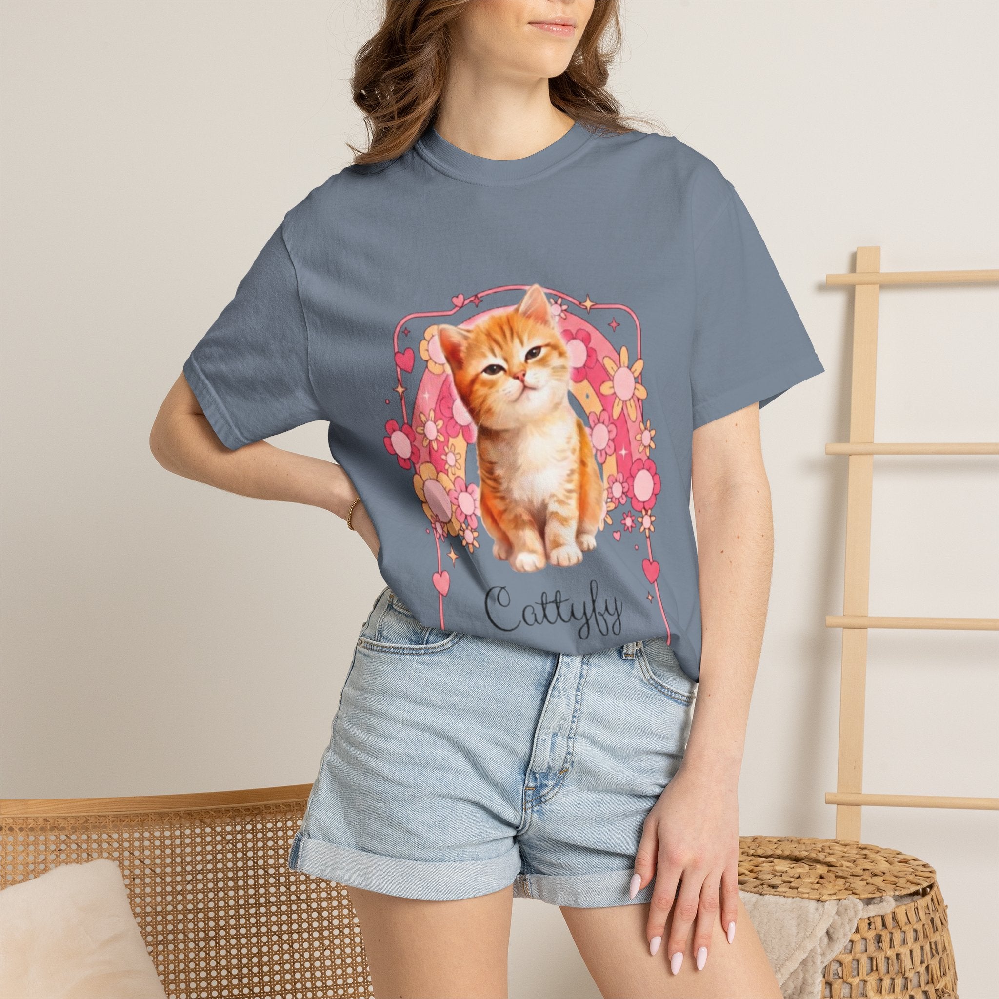 Cattyfy Cute Kitten Graphic T-Shirt — Retro Floral Cat Tee