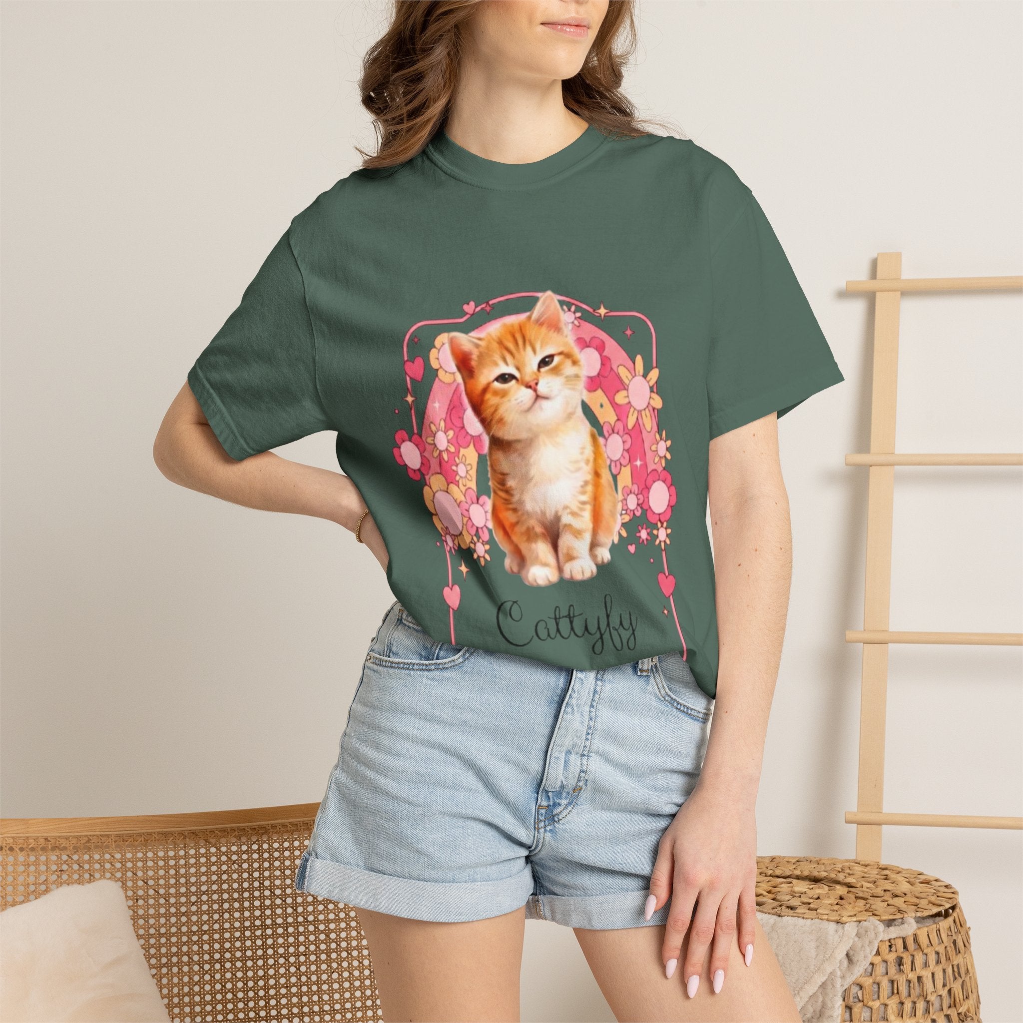 Cattyfy Cute Kitten Graphic T-Shirt — Retro Floral Cat Tee
