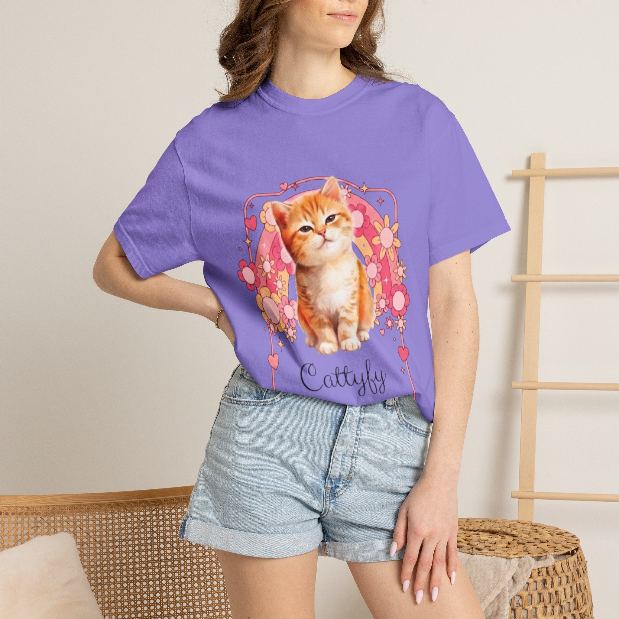 Cattyfy Cute Kitten Graphic T-Shirt — Retro Floral Cat Tee
