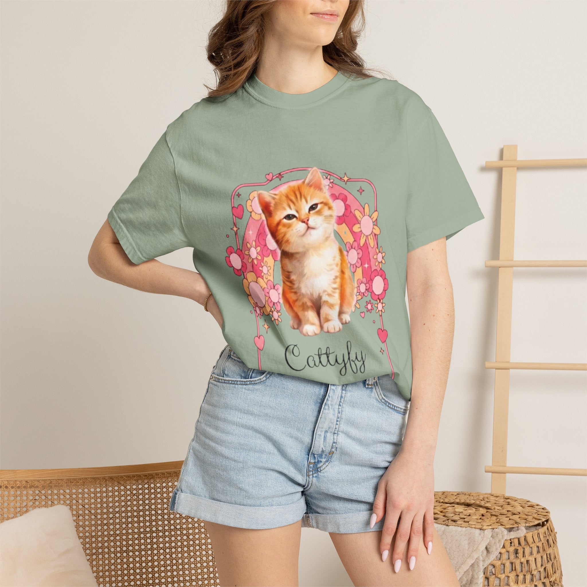 Cattyfy Cute Kitten Graphic T-Shirt — Retro Floral Cat Tee
