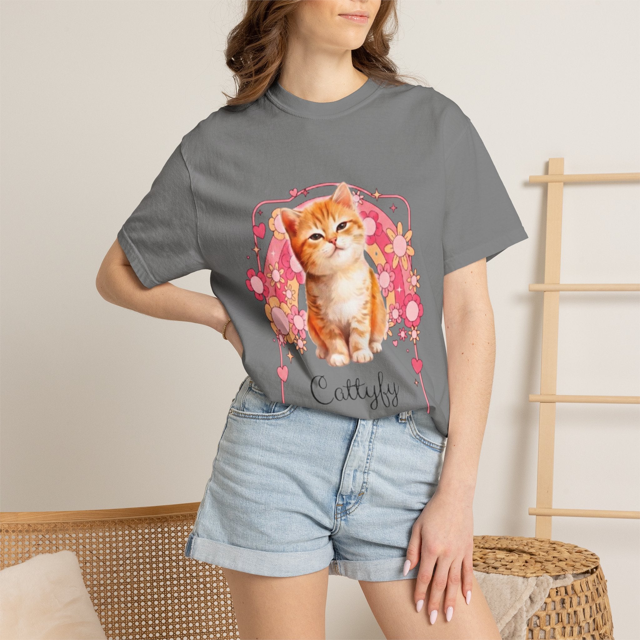Cattyfy Cute Kitten Graphic T-Shirt — Retro Floral Cat Tee
