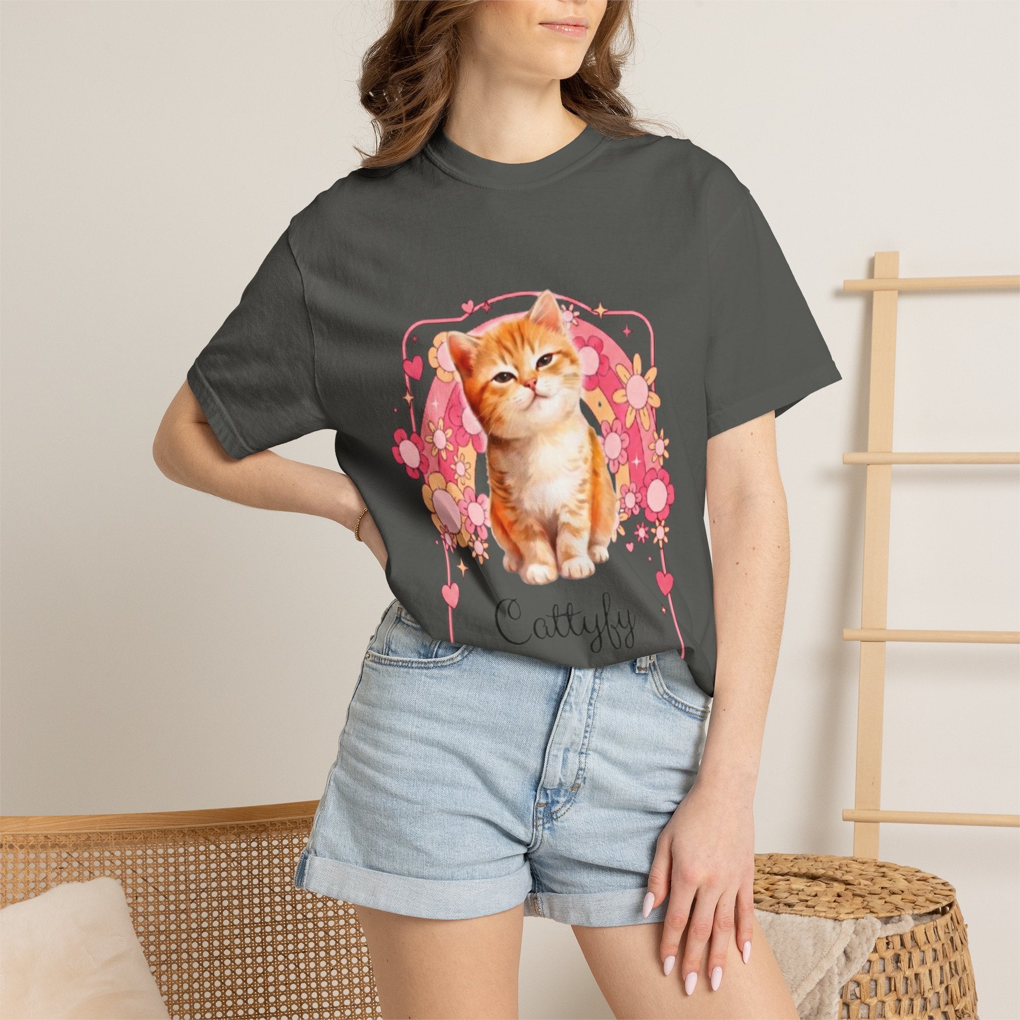 Cattyfy Cute Kitten Graphic T-Shirt — Retro Floral Cat Tee