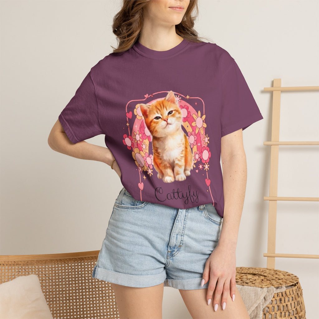 Cattyfy Cute Kitten Graphic T-Shirt — Retro Floral Cat Tee