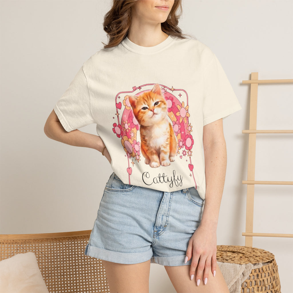 Cattyfy Cute Kitten Graphic T-Shirt — Retro Floral Cat Tee