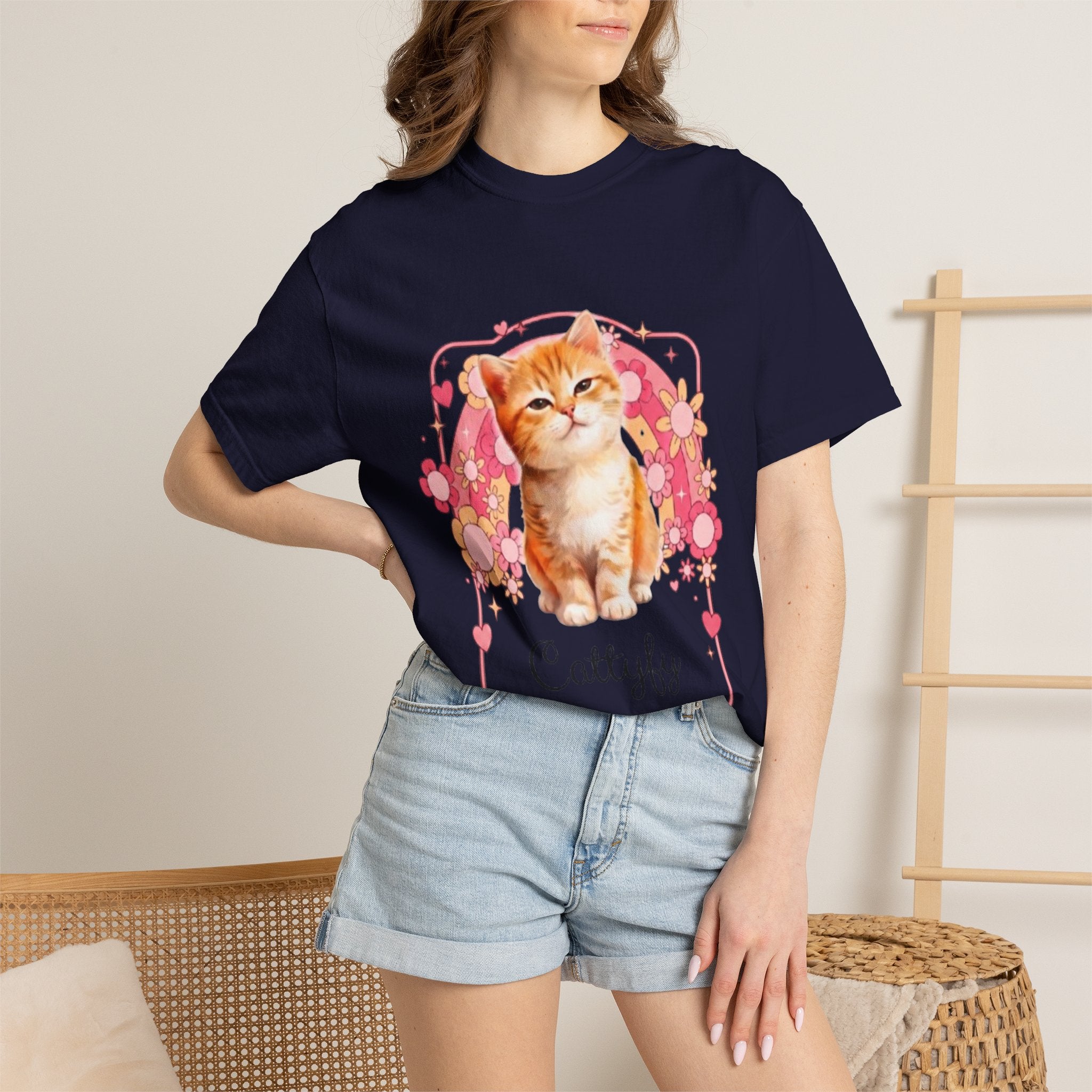 Cattyfy Cute Kitten Graphic T-Shirt — Retro Floral Cat Tee